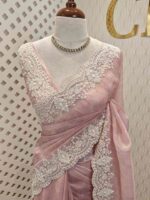 Organsa with digital printed body and floral lace border