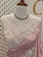 Organsa with digital printed body and floral lace border - Image 2