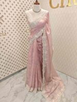 Organsa with digital printed body and floral lace border - Image 4
