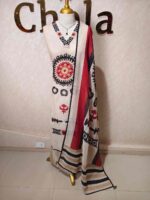Linen salwar with large contrast coloured thread work on the body and on the neckline - Image 4