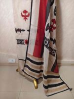 Linen salwar with large contrast coloured thread work on the body and on the neckline - Image 3