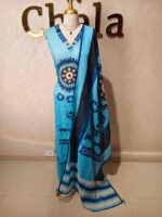 Linen salwar with large contrast coloured thread work on the body and on the neckline - Image 13