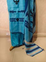 Linen salwar with large contrast coloured thread work on the body and on the neckline - Image 12