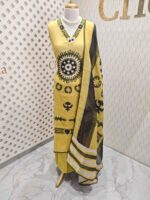 Linen salwar with large contrast coloured thread work on the body and on the neckline - Image 10