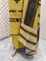 Linen salwar with large contrast coloured thread work on the body and on the neckline - Image 9