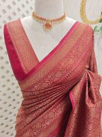 Soft katan with flower motifs and its leaf like branches across the main body and suttle boarder - Image 5