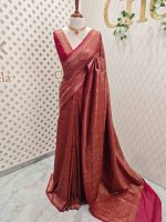 Soft katan with flower motifs and its leaf like branches across the main body and suttle boarder - Image 6