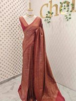 Soft katan with flower motifs and its leaf like branches across the main body and suttle boarder - Image 3