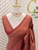Soft katan with flower motifs and its leaf like branches across the main body and suttle boarder - Image 2