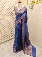 Semi tussar banarasi with detailed floral motifs woven in gold zari - Image 30