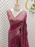 Semi tussar banarasi with detailed floral motifs woven in gold zari - Image 31