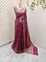 Semi tussar banarasi with detailed floral motifs woven in gold zari - Image 33
