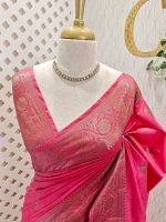 Semi tussar banarasi with detailed floral motifs woven in gold zari - Image 35