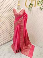 Semi tussar banarasi with detailed floral motifs woven in gold zari - Image 36