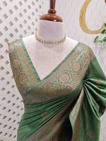 Semi tussar banarasi with detailed floral motifs woven in gold zari - Image 38