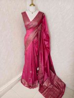 Semi tussar banarasi with detailed floral motifs woven in gold zari - Image 9