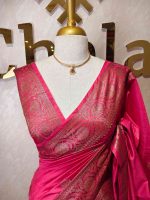 Semi tussar banarasi with detailed floral motifs woven in gold zari - Image 7