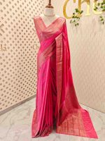 Semi tussar banarasi with detailed floral motifs woven in gold zari - Image 42