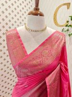 Semi tussar banarasi with detailed floral motifs woven in gold zari - Image 41