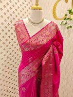 Semi tussar banarasi with detailed floral motifs woven in gold zari - Image 43