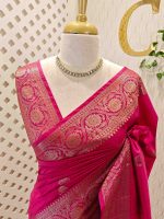 Semi tussar banarasi with detailed floral motifs woven in gold zari - Image 44