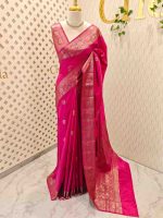 Semi tussar banarasi with detailed floral motifs woven in gold zari - Image 45