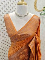 Semi tussar banarasi with detailed floral motifs woven in gold zari - Image 47