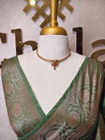 Semi tussar banarasi with detailed floral motifs woven in gold zari - Image 14