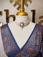 Semi tussar banarasi with detailed floral motifs woven in gold zari - Image 17
