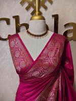 Semi tussar banarasi with detailed floral motifs woven in gold zari - Image 22