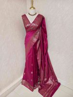 Semi tussar banarasi with detailed floral motifs woven in gold zari - Image 24