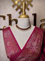 Semi tussar banarasi with detailed floral motifs woven in gold zari - Image 23