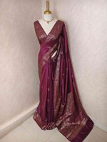 Semi tussar banarasi with detailed floral motifs woven in gold zari - Image 21