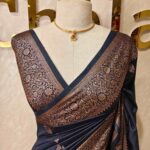 Semi tussar banarasi with intricate floral and leaf motifs on boarder