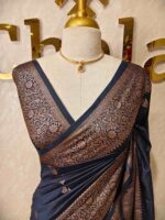 Semi tussar banarasi with intricate floral and leaf motifs on boarder