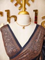 Semi tussar banarasi with intricate floral and leaf motifs on boarder - Image 2