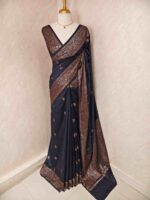 Semi tussar banarasi with intricate floral and leaf motifs on boarder - Image 3