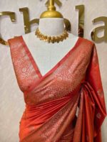Semi tussar banarasi with intricate floral and leaf motifs on boarder - Image 4