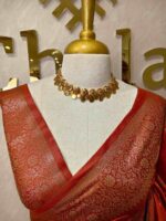 Semi tussar banarasi with intricate floral and leaf motifs on boarder - Image 5