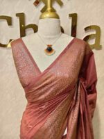 Semi tussar banarasi with intricate floral and leaf motifs on boarder - Image 7
