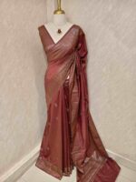 Semi tussar banarasi with intricate floral and leaf motifs on boarder - Image 9
