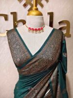 Semi tussar banarasi with intricate floral and leaf motifs on boarder - Image 10