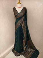Semi tussar banarasi with intricate floral and leaf motifs on boarder - Image 12