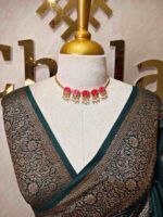 Semi tussar banarasi with intricate floral and leaf motifs on boarder - Image 11