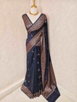 Semi tussar banarasi with intricate floral and leaf motifs on boarder - Image 15