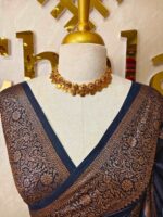 Semi tussar banarasi with intricate floral and leaf motifs on boarder - Image 14
