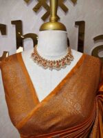 Semi tussar banarasi with intricate floral and leaf motifs on boarder - Image 17