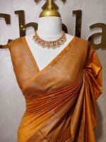 Semi tussar banarasi with intricate floral and leaf motifs on boarder - Image 16