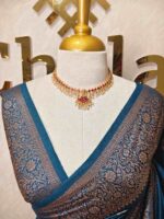 Semi tussar banarasi with intricate floral and leaf motifs on boarder - Image 20