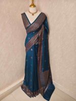 Semi tussar banarasi with intricate floral and leaf motifs on boarder - Image 21